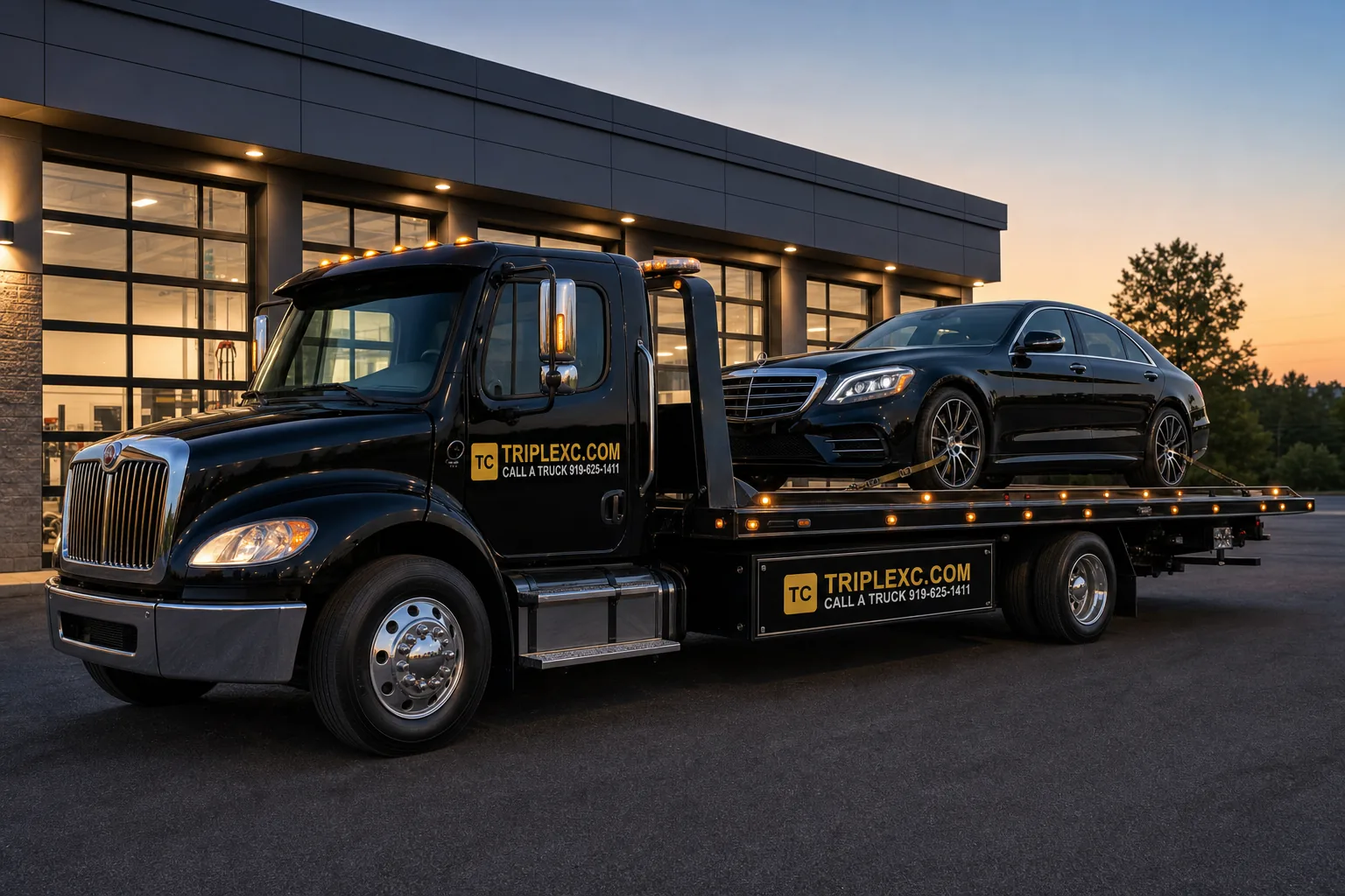 Flatbed transport setup for vehicle loading and securement